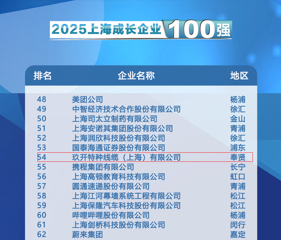 聚焦2025上海百强宣布会：麻将胡了特种线缆登榜生长企业100强