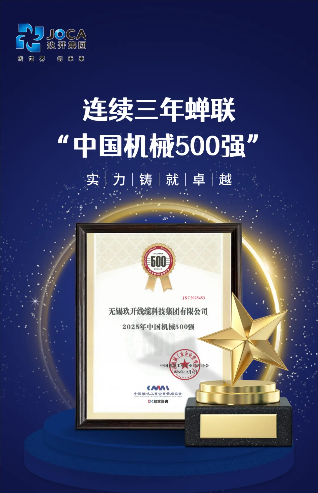 麻将胡了集团一连三年荣登“中国机械500强” 综合实力再获权威认可